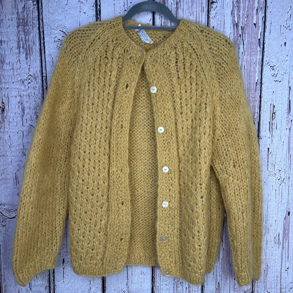 Vintage Benatti Italian Cardigan Sweater Wool Mohair‎ 1940s Golden Yellow MD/LG